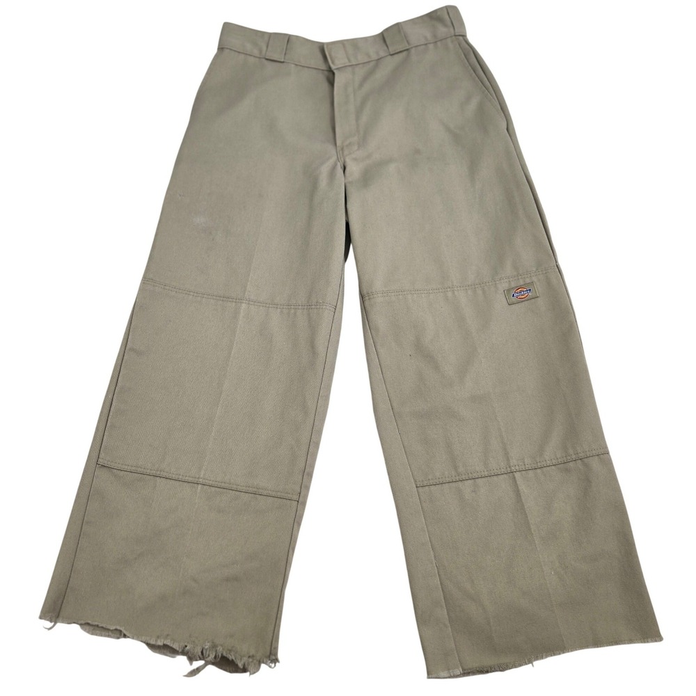 Vintage Dickies Double Knee Work Pants Khaki‎ Thrashed Cropped Skater Y2K 29x24